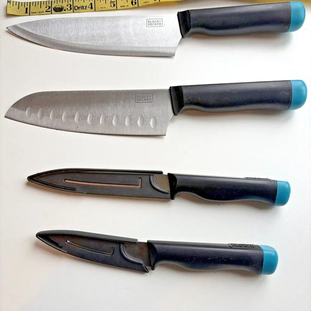 Black & Decker Essential Knife Set 4 Piece Stainless Steel Comfort Handle Covers